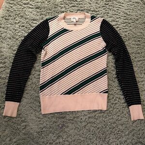 Milly Polka Dot & Striped Printed Wool Cream Sweater Size XS